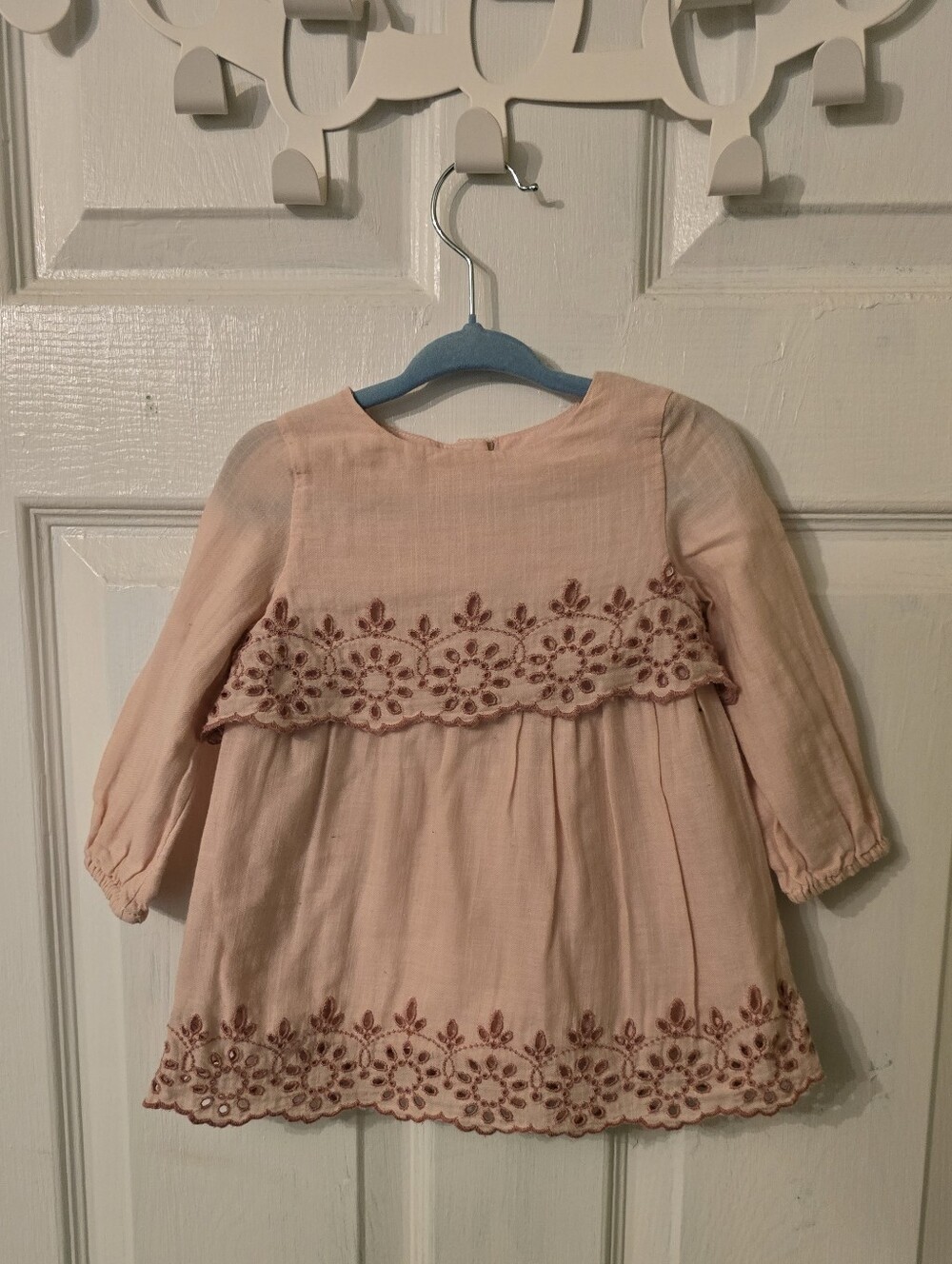 GAP Pink Embroidered Long-Sleeve Girls Dress Size 6-12m